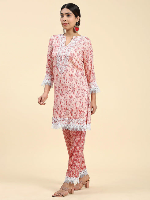 Simran in Samma Chikankari Co-ord set in Cotton for Women- Pink